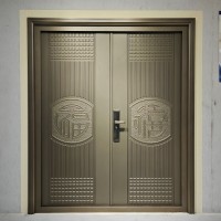 福字造型双开铸铝门款式经典仿铜拉丝纹路3毫米铝板模压防盗门